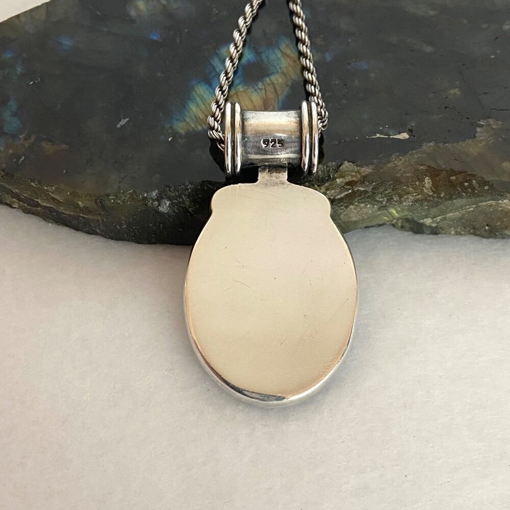 Sterling Silver 925 2" Chunky Oval Black Onyx Pendant Necklace 18" Rope Chain - Picture 8 of 16